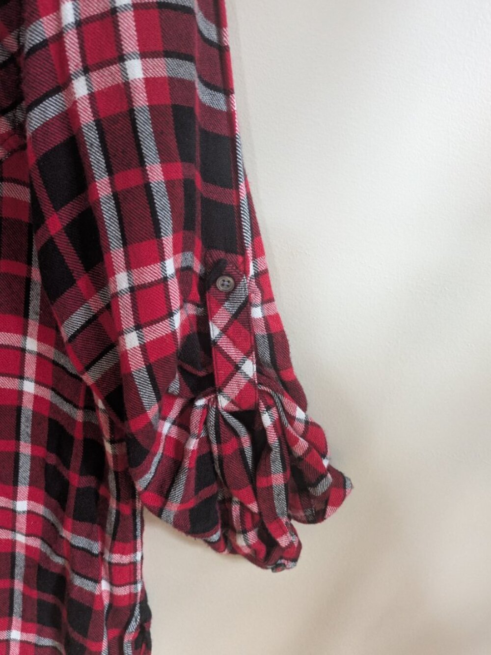 talbots red black white plaid viscose flannel button up shirt size xl #502 - Picture 3 of 4